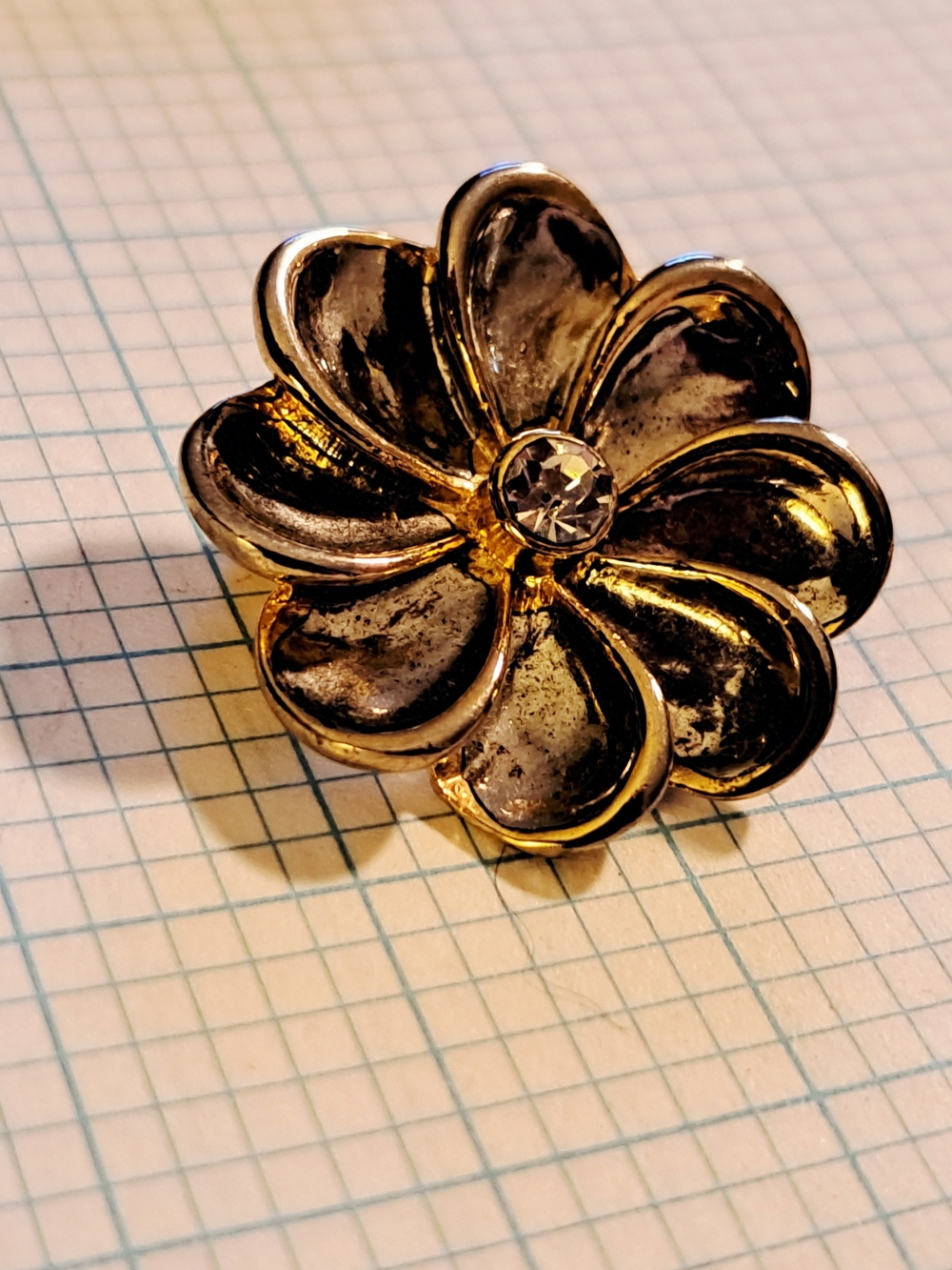 Gold-Tone Floral Brooch Pin with Clear Center Crystal